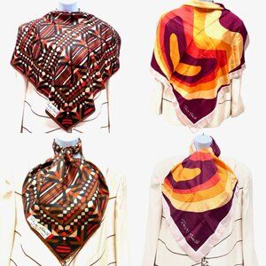 Pair VGT dessins Medaille 100% Silk satin 23" & 30" beige brown orange black (20